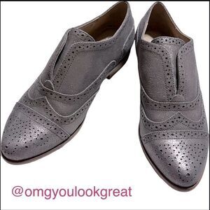 Splendid‎ gray wingtip slip-ons with gold sparkle, womens size 7